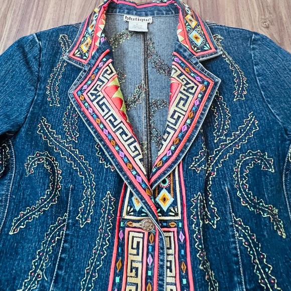 BLUTIQUE Women’s Embroidered Boho/Y2K Denim Jacket SZ:M - Picture 7 of 14